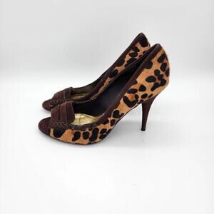Lauren Ralph Lauren Calf Hair Leopard Stiletto Pumps Size 7.5M Open Toe Chic